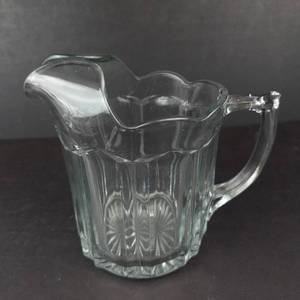 Pitcher - Vintage pressed glass with fluted panels and scalloped rim