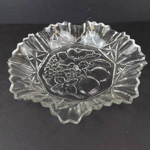 Federal Glass Pioneer Pattern Serving Platter - Vintage Clear Glass, Grapes Motif