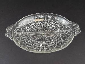 Anchor Hocking Vintage Divided Oval Relish Dish - Pressed Glass Star Pattern