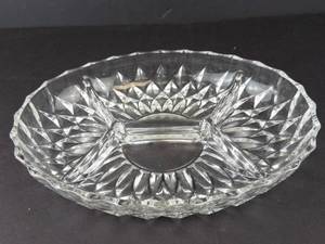 Val St Lambert Crystal Divided Relish Dish - Four-Compartment Diamond-Cut Pattern