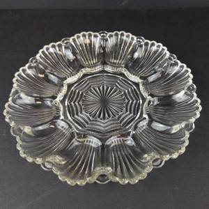 Anchor Hocking Vintage Clear Glass Deviled Egg Plate - 12 Wells, 9in Diameter