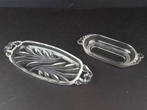 Vintage Duncan & Miller Teardrop Pattern Oval Relish Dish & Indiana Glass Crystal Relish Dish