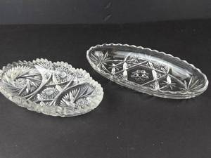 Glass Relish Dishes - 2-Piece Cut Crystal Oval Set