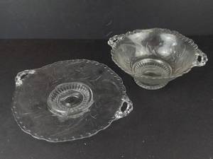 Clear Glass Pedestal Platter & Glass Bowl - 2-Piece Set