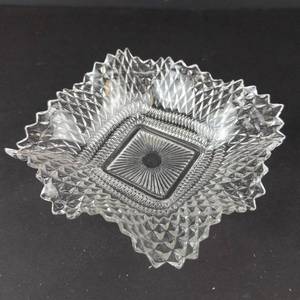 Indiana Glass Diamond Point Square Clear Glass Dish - Vintage Ruffled Edge