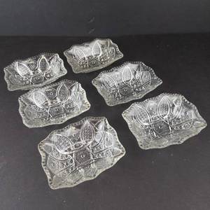Indiana Glass Paneled Daisy & Finecut Rectangular Bowls - Set of 6
