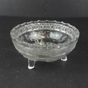 Indiana Glass Scalloped Birds & Strawberries Footed Desert Bowl