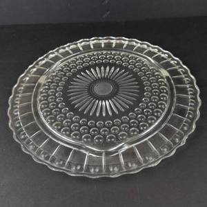 Vintage Federal Glass Footed Cake Plate - Sunburst Center with Dotted Ring Pattern