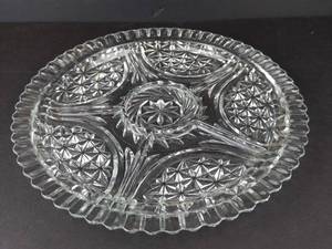 Anchor Hocking Stars & Bars Relish Platter - Vintage Clear Glass, 4-Section