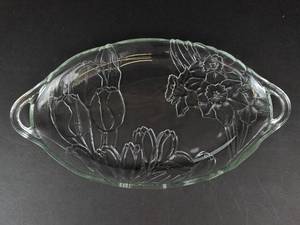 Colony Crafts Crystal Fleurs Handled Platter - Vintage Floral Glass Serving Dish, Oval