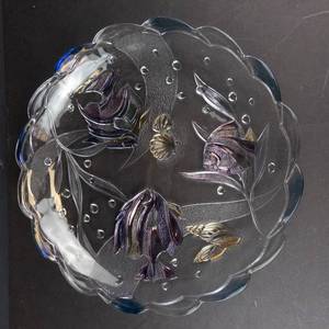 Mikasa Savoir Vivre Key Largo Glass Bowl - Vintage Embossed Fish & Seashells, Blue Edges