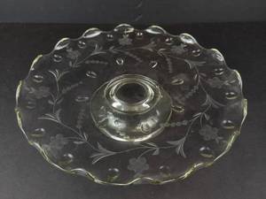 Clear Glass Cake Stand on Pedestal - Grapevine Etching
