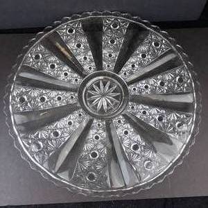 HUGE Crystal Cut Glass Round Serving Plate - 20-Inch Diameter, Scalloped Rim, Starburst Pattern