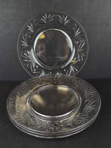 Clear Glass Dessert Plates - Bamboo Leaf Border (Lot of 4)