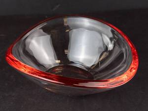 Walther-Glas Art Glass Oval Bowl - Red Rim, Clear Body - Made in Germany