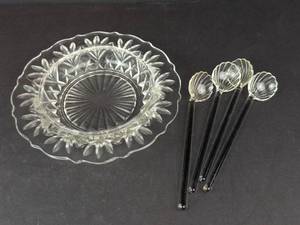 Princess House Crystal Heritage Shell Condiment Spoons - Set of 4 & Clear Candy Dish