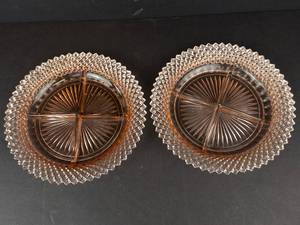 Anchor Hocking Miss America Pink Depression Glass Divided Relish Trays - Set of 2