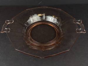 Vintage Pink Depression Glass Octagonal Serving Dish with Handles