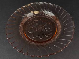 KIG Indonesia Pink Sunflower Glass Bowl - Amber Swirl Pattern, 9-in Diameter