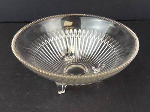 Pressed Glass Footed Bowl with Radiating Starburst Pattern - 6 in Diameter