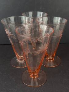 Tumbler Glasses - Vintage Pink Depression Glass Tall Footed (Lot of 4)