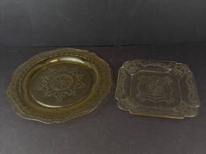 Federal Glass Patrician Spoke Amber Depression Plate & Indiana Glass Lorain Pattern Plate