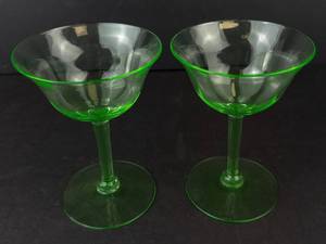 Emerald Green Glass Champagne Coupes - Set of 2