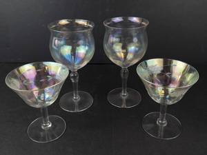 Iridescent Glassware Set - 2 Wine Goblets & 2 Champagne Glasses