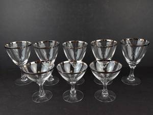 Fostoria Wedding Ring Crystal Glasses - Platinum Rim (Lot of 9)