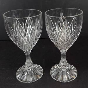 Mikasa Park Ridge Crystal Water Goblets - Deeply Cut Pattern, Textured Stem - Set of 2