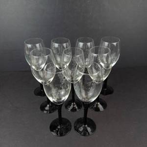 Grapevine-Etched Wine Glasses - Twisted Black Stems - Set of 9