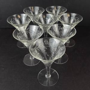Etched Leaf Cocktail Coupe Glasses - Clear Set of 8
