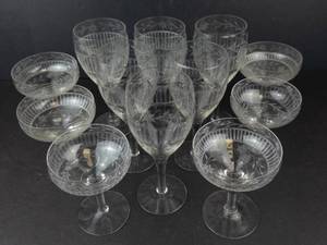 Etched Crystal Glasses - 12-Piece Set (6 Tall Flutes, 6 Short Coupes)