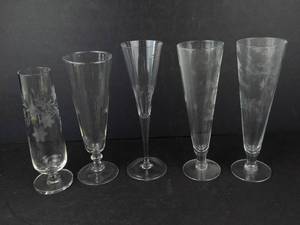 Champagne Flutes - Etched Starburst Pattern (Lot of 5)