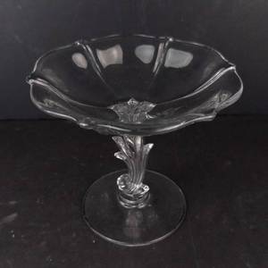 Crystal Glass Compote Pedestal Bowl - Scalloped Rim, Octagonal Base