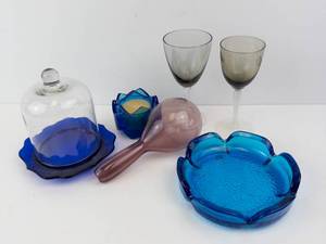AVON Blue Candle Holder & Trinket Dish - Glassware lot