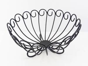 Black Metal Wire Fruit Basket with Decorative Scroll Design