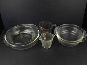 Pyrex Mixing Bowls with Handles, Pyrex Measuring Cup, Fire King Bowls, Anchor Hocking Cup