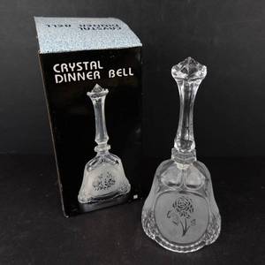 Crystal Dinner Bell Rose Engraved Glass Bell with Crystal Handle