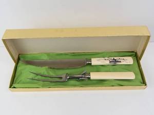 Northampton Nuguruk Carving Set - Stainless Blades, Ivory Scrimshaw Handles (2-Piece)