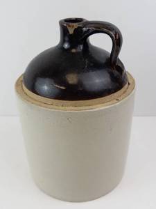Vintage Stoneware Jug - Two-Tone Glaze Dark Top, Cream Body