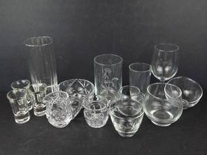 Crystal Glassware Assortment - Glasses, Bowls, 3 Shot Glasses, Sugar & Creamer Dishes
