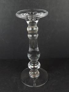 Clear Glass Candlestick Holder - 10 in Tall, Baluster Stem