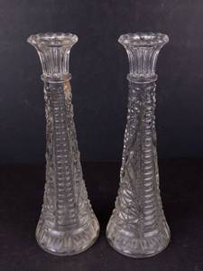 Crystal Bud Vases Pair - 9-Inch Tall Clear Cut Glass with Starburst Pattern