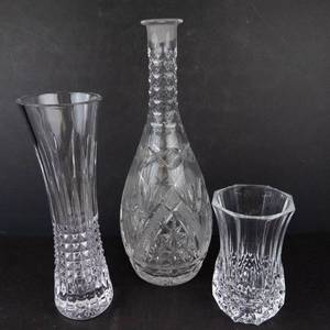 3-Piece Diamond-Cut Glass Vase Set Tall, Medium & Small Crystal Vases
