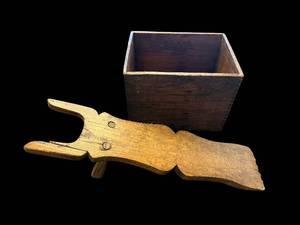 lot 3 image: Antique Wooden Box & Antique Boot Pull - 2-Piece Set