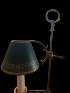 lot 4 image: Vintage Shade Desk Lamp with Ring-Top Arm and Ornate Metal Base