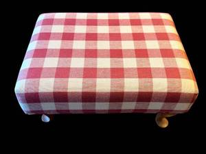 lot 18A image: Boardwalk Queen Anne Footstool - Crimson Check Upholstered Ottoman