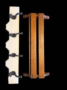 lot 20 image: Vintage Wall-Mount Coat Rack with 5 Hooks & Slat Panel