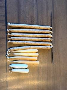 lot 23A image: Taper Candles - 12 Pieces, Brown & Ivory, 8-9 in Long